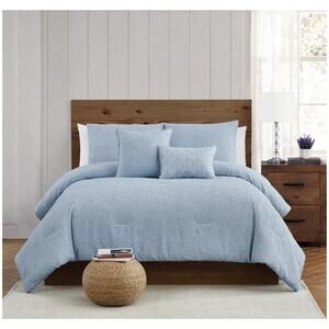 Style 212 Daisy Textured 5-Piece King Comforter Set Blue New bed in bag